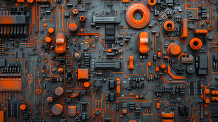 A close-up of a computer circuit board, packed with electronic components like transistors and capacitors