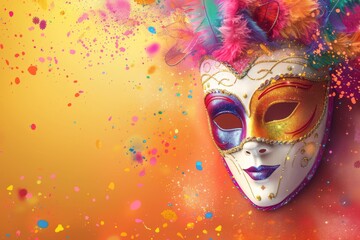 Shimmer and Drama: A Theatrical Display of Masquerade Costumes and Vibrant Celebrations in a Colorful and Elegant Gala Event - obrazy, fototapety, plakaty