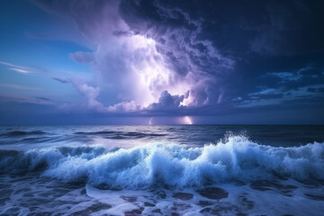 Obraz premium Stormy clouds, sun and rain over the ocean