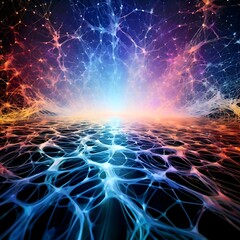 Abstract background with waves, in the form of a stream of outgoing energy flowing into the distance with a glow