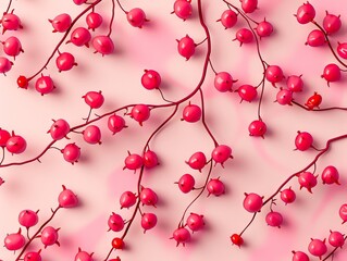 A pink background with red berries on it.