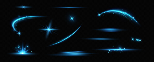 Bright Star. set of light blue effects, including glare and explosions. Transparent shining sun, bright flash. Vector sparkles. To center the bright flash. Transparent shining sun, bright flash.