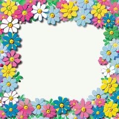 Obraz premium Floral patterns around edges. Beautiful background with delicate plants blooming at edges on white backdrop. Horizontal border with pastel spring summer flowers