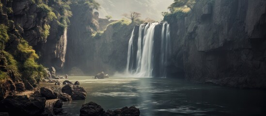Vector Illustration of a Beautiful Waterfall in nature