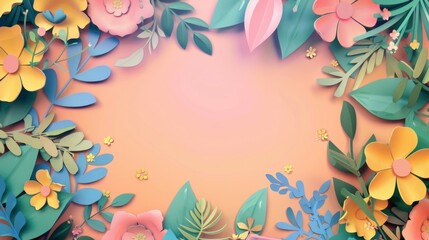 Obraz premium Floral patterns around edges. Beautiful background with delicate plants blooming at edges on white backdrop. Horizontal border with pastel spring summer flowers