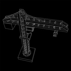 Construction crane tower. Building industrial concept. Wireframe low poly mesh vector illustration.