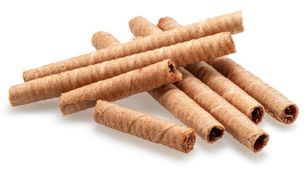 Chocolate waffle rolls isolated on white background.