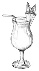 Hand drawn glass of pineapple cocktail transparent png