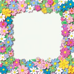 Floral patterns around edges. Beautiful background with delicate plants blooming at edges on white backdrop. Horizontal border with pastel spring summer flowers