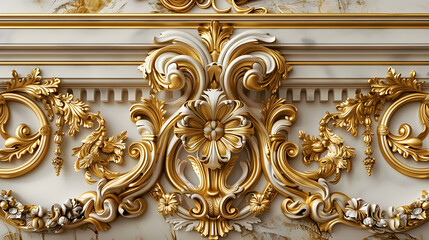 Majestic Golden Baroque Wall Molding with Lush Acanthus Scrolls
