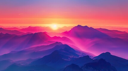 Rugged mountain range bathed in glow of a double sunset