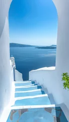 Foto auf Acrylglas Scenic santorini  fira and oia towns overlooking cliffs in southern aegean sea, greece © Ilja