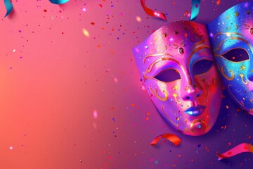 Majestic Masquerade: Immerse Yourself in the World of Masquerade Balls with Colorful Decorations and Elegant Costumes in a Festive Atmosphere - obrazy, fototapety, plakaty