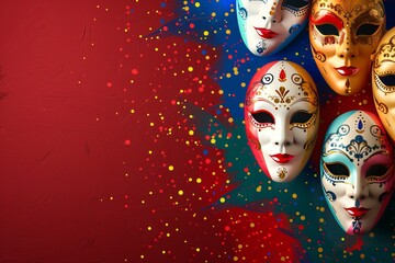 Theatrical Glamour: Experience the Glamour of Masquerade Balls with Vibrant Celebrations and Elaborate Costumes in a Festive and Theatrical Atmosphere - obrazy, fototapety, plakaty
