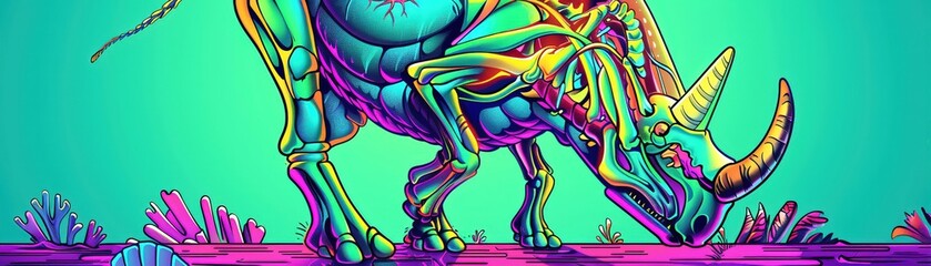 A hologram flickers in the body of a mammal, casting an ethereal glow that outlines its muscular form in detail, revealing internal wonders, closeup