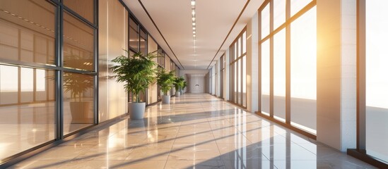 An empty hallway within the contemporary office structure.