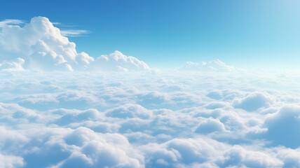 Sunny sky abstract background, beautiful cloudscape, on the heaven, view over white fluffy clouds