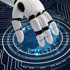 Advanced robotics receive commands via technology hand points, where a simple gesture can initiate complex automated tasks, closeup