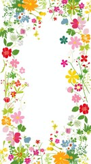 Obraz na płótnie Canvas Floral patterns around edges. Beautiful background with delicate plants blooming at edges on white backdrop. Horizontal border with pastel spring summer flowers