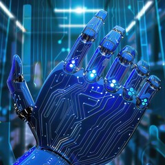 Advanced robotics receive commands via technology hand points, where a simple gesture can initiate complex automated tasks, closeup - obrazy, fototapety, plakaty