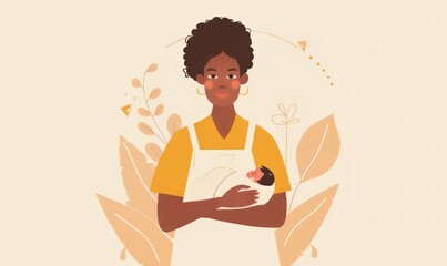 Midwife holding a baby in her arms. International Midwife Day concept.