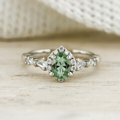 diamond engagement ring with green stone