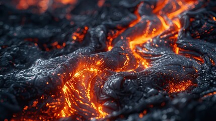 Close-up of molten lava flowing in slow motion - obrazy, fototapety, plakaty