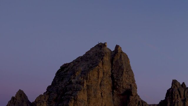 Aerial view of Dolomites at sunset, Pizes de Cir, Trentino, Italy.