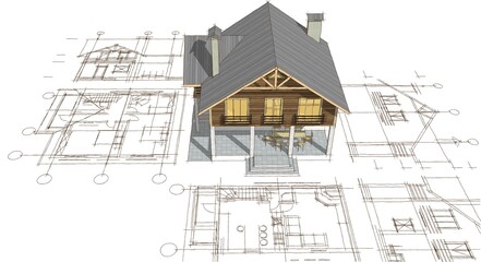 house architectural project sketch 3d illustration	
