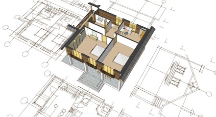 house architectural project sketch 3d illustration	
