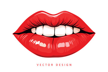 Obraz premium red female lips minimalist vector design isolated illustration