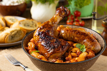 A traditional French one-pot dish with beans, chicken and white sausage. Cassoulet. - 788207921