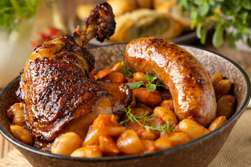 A traditional French one-pot dish with beans, chicken and white sausage. Cassoulet. - 788207969