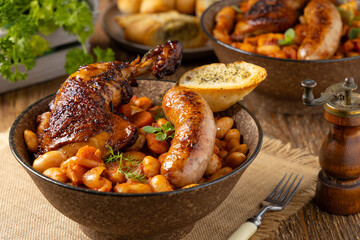 A traditional French one-pot dish with beans, chicken and white sausage. Cassoulet. - 788208118