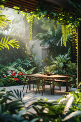 Fototapeta premium Tranquil Oasis: Garden Patio Retreat