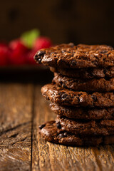 Delicious, shortcrust chocolate cookies with chocolate pieces. - 788208599