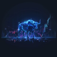 Bull on stock market exchange background. Crypto Bull Market