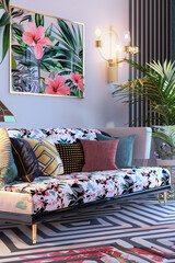 Floral Deco Lounge: Art Deco-Inspired Elegance