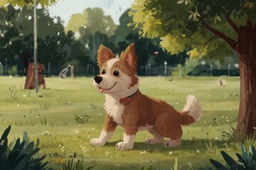 illustration of a dog in the park