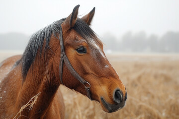 Fototapeta premium Horse on nature. Portrait of a horse, brown horse