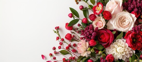 Arrangement of flowers with space for a message. - obrazy, fototapety, plakaty