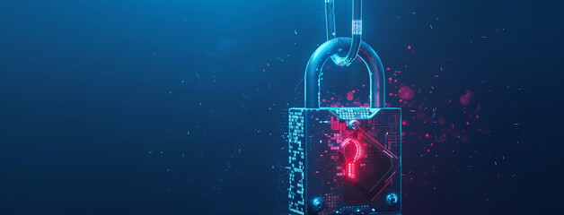 Business internet technology networking, lock on the background, privacy data network, Digital padlock for computing system on dark blue background, cyber security technology, Ai
