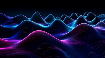 Glowing Neon Waves on a Dark Abstract Background.