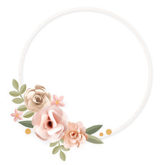 Round frame paper craft floral png design