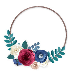 Round frame paper craft floral png design