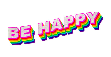 Rainbow word BE HAPPY typography design element