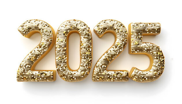 Holiday background Happy New Year 2025. Numbers of the year 2025 made by gold candles on a bokeh festive sparkling background. celebrating New Year's holiday, close-up. Space for text