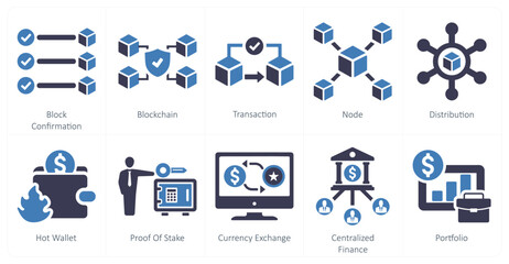 A set of 10 blockchain icons as block confirmation, blockchain, transaction