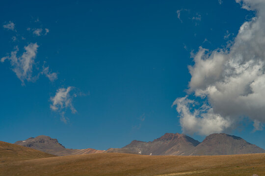 Beautiful mountain landscape with clouds in the blue sky, Armenia