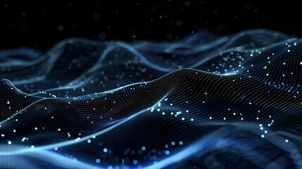 Abstract digital background. Space filled with polygons and dots. 3D wave - obrazy, fototapety, plakaty